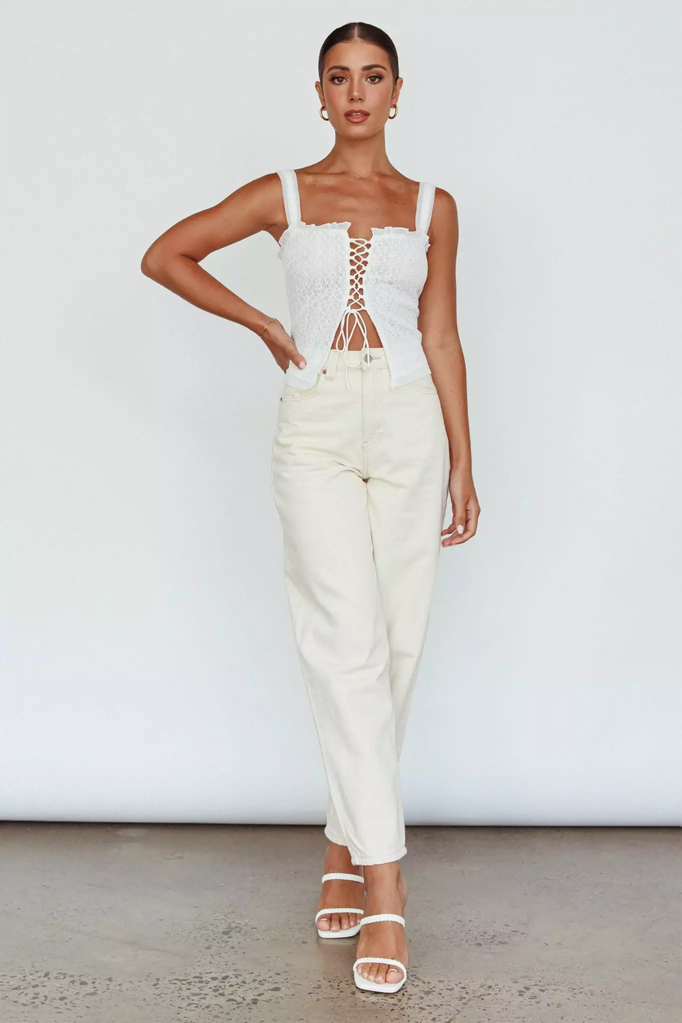Never Miss Lace-Up Bust Top White - Image 5