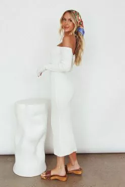 Selfie Leslie Briar Off-Shoulder Knit Midi Dress Off White