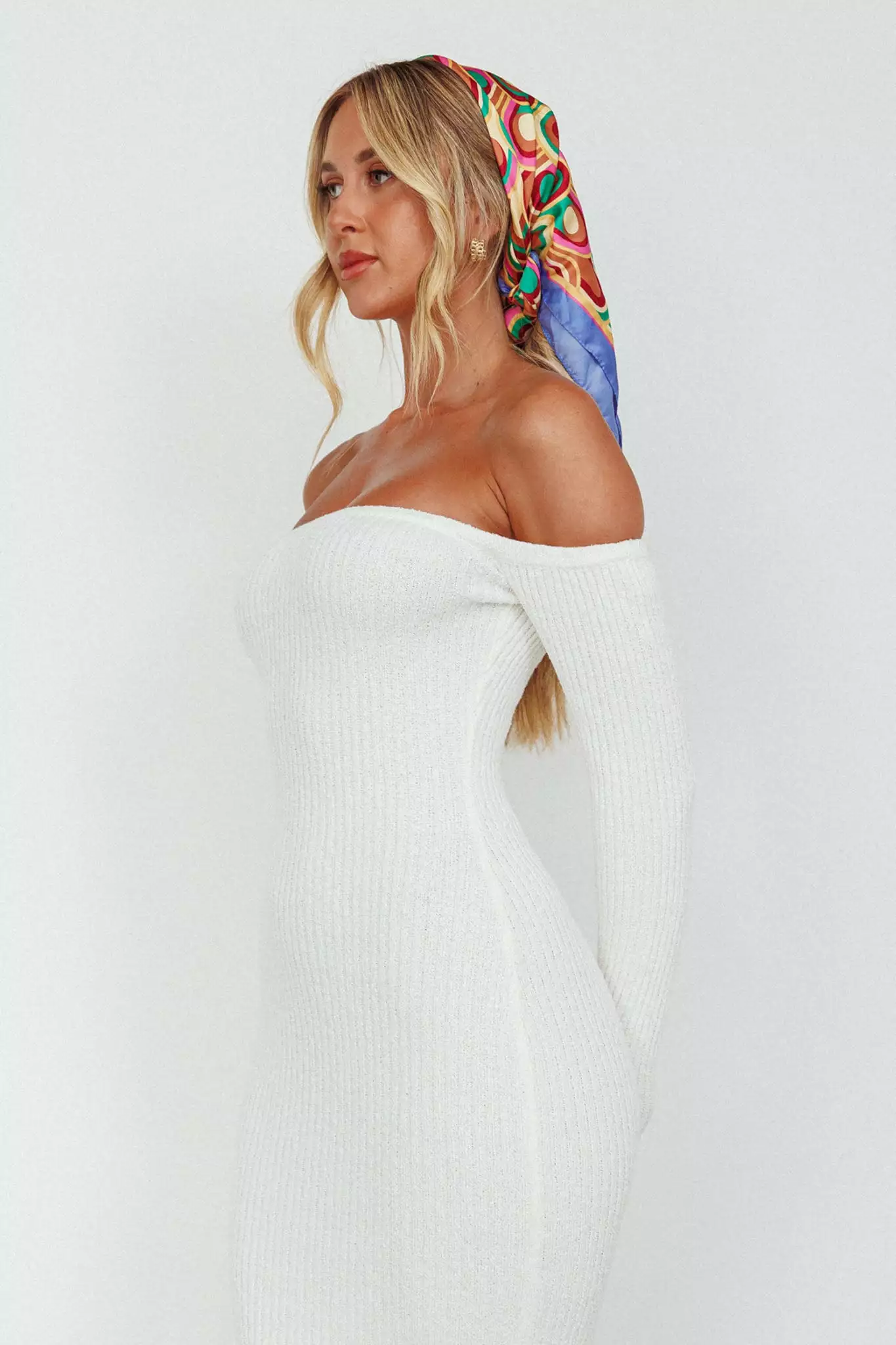 Selfie Leslie Briar Off-Shoulder Knit Midi Dress Off White - Image 2