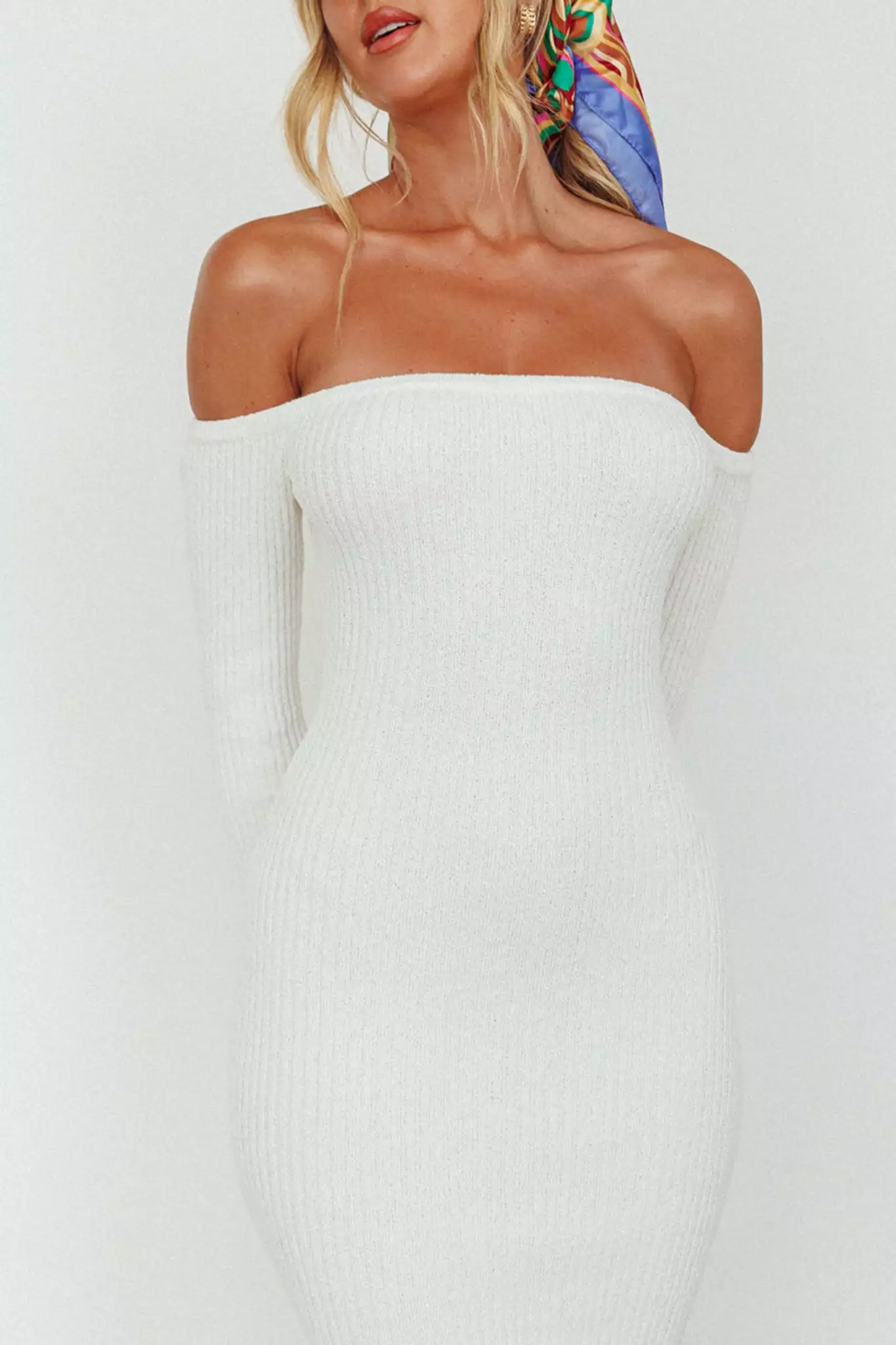 Selfie Leslie Briar Off-Shoulder Knit Midi Dress Off White - Image 4