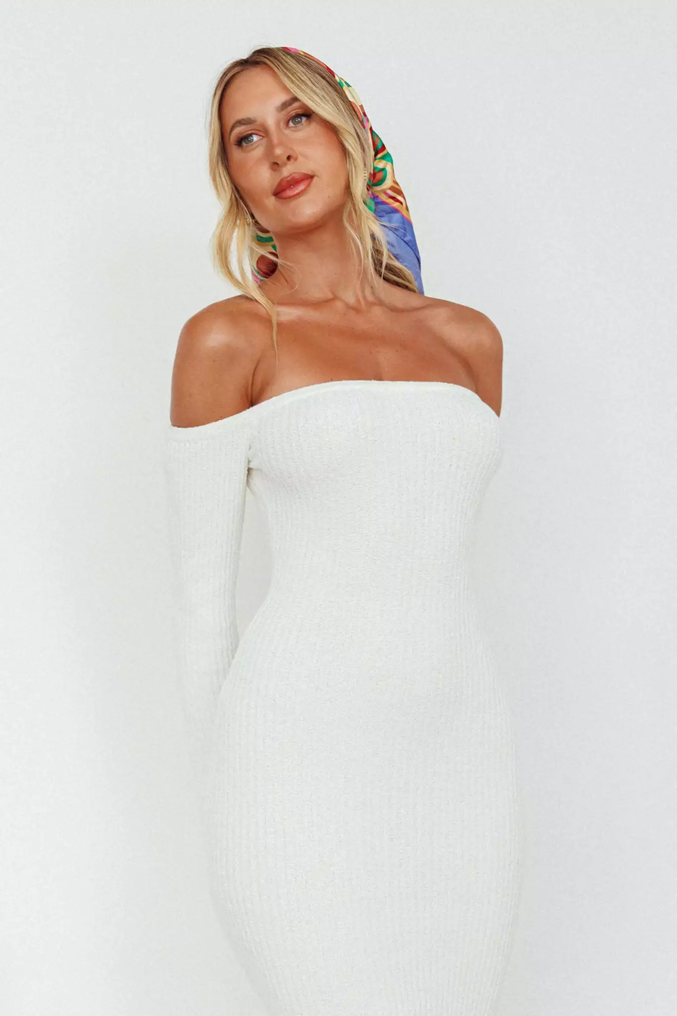 Selfie Leslie Briar Off-Shoulder Knit Midi Dress Off White - Image 8