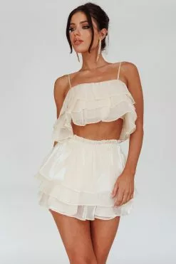 Selfie Leslie Easy To Love Layered Ruffle Crop Top Cream