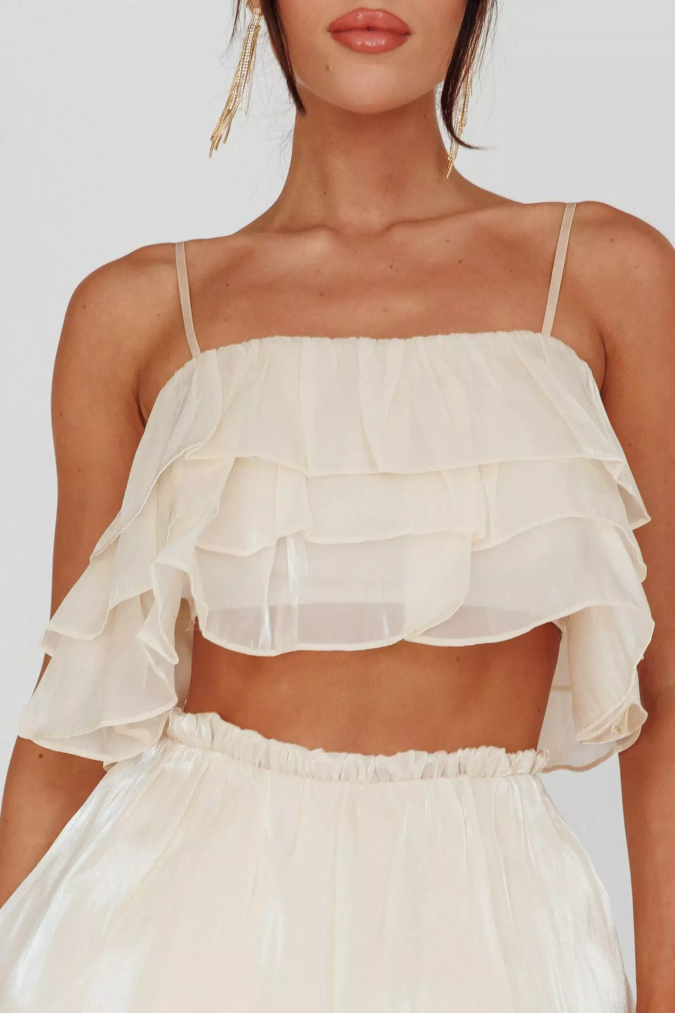 Selfie Leslie Easy To Love Layered Ruffle Crop Top Cream - Image 4