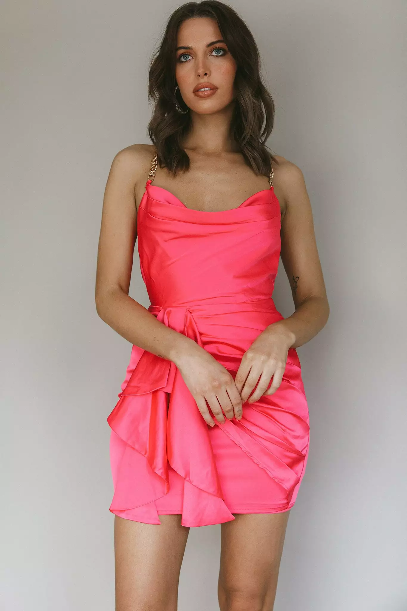 Selfie Leslie Mikael Chain Strap Mini Dress Fuchsia - Image 6