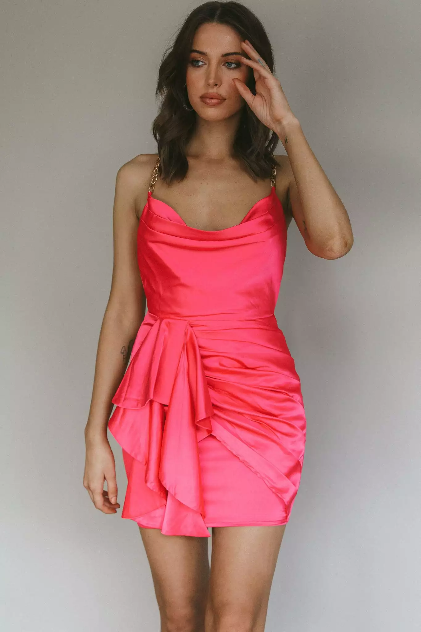 Selfie Leslie Mikael Chain Strap Mini Dress Fuchsia - Image 8