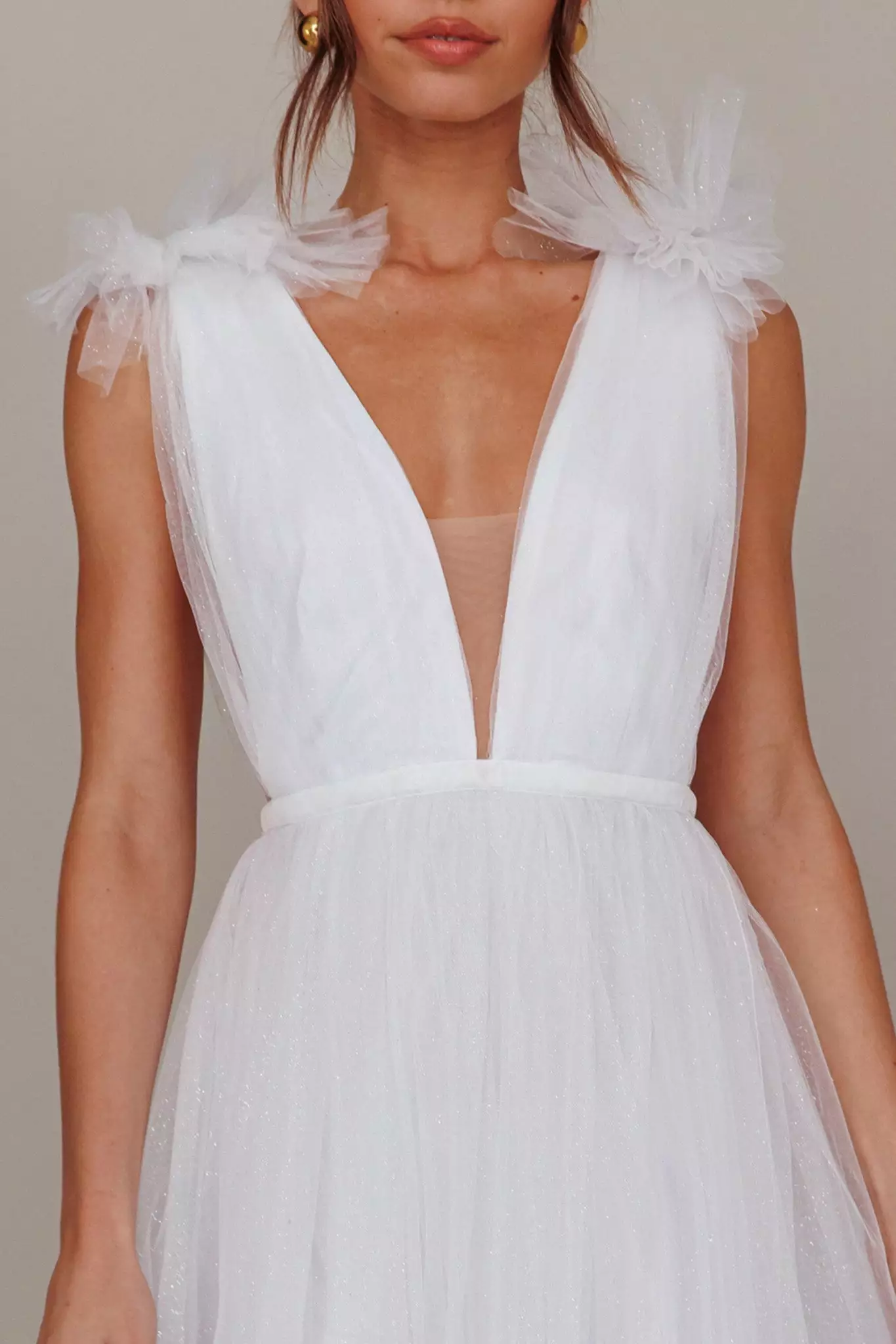 Selfie Leslie Ludivine Shoulder Accent Mesh Midi Dress Glitter White - Image 4