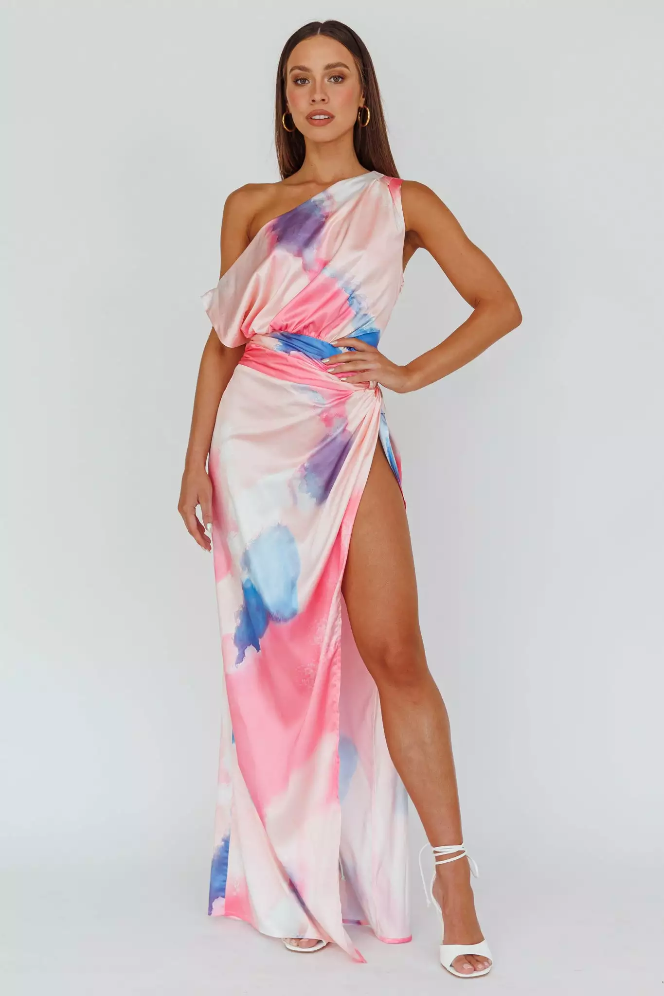 Selfie Leslie Charm Me Thigh Split Maxi Dress Pink/Blue