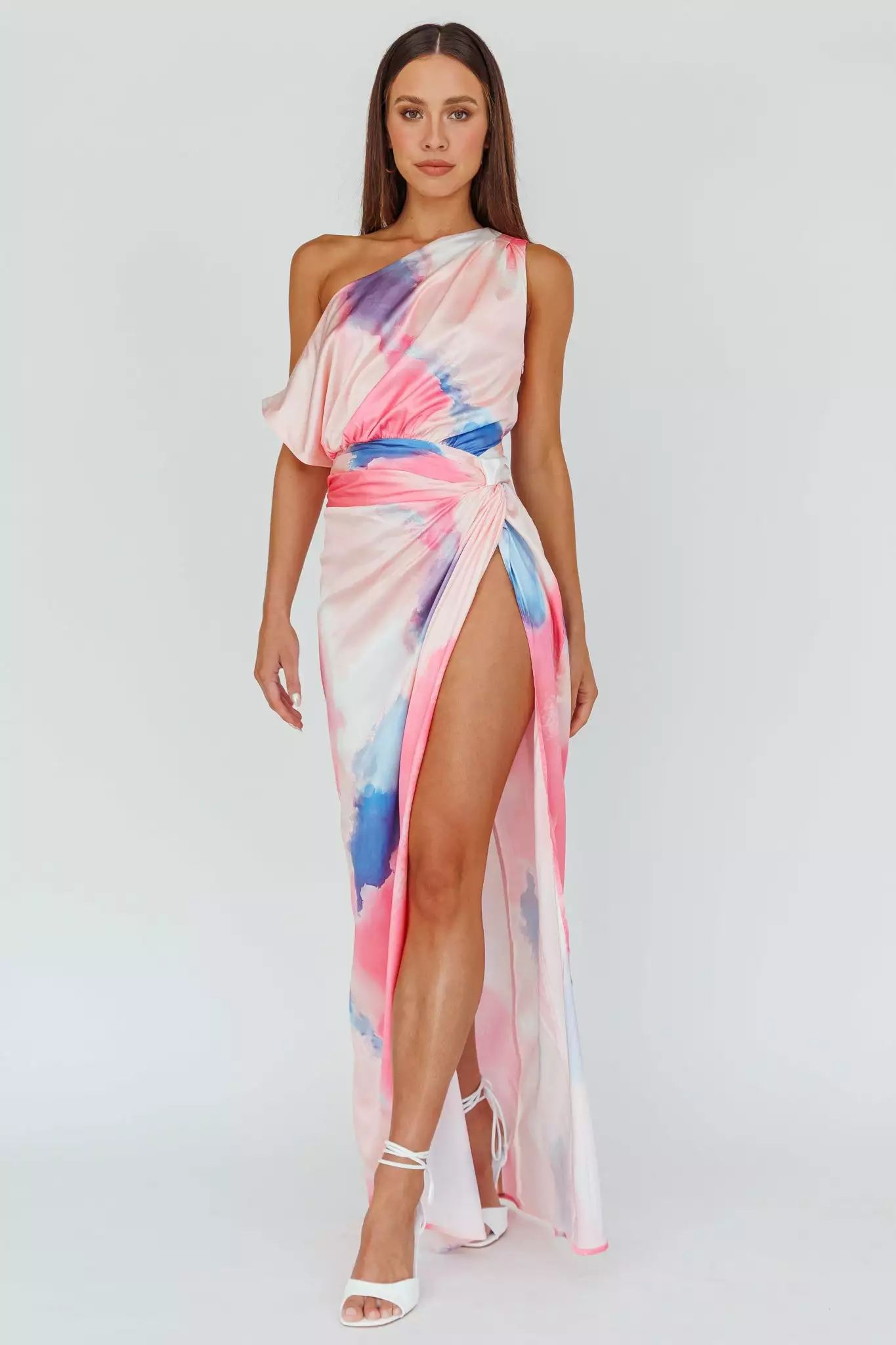 Selfie Leslie Charm Me Thigh Split Maxi Dress Pink/Blue - Image 3