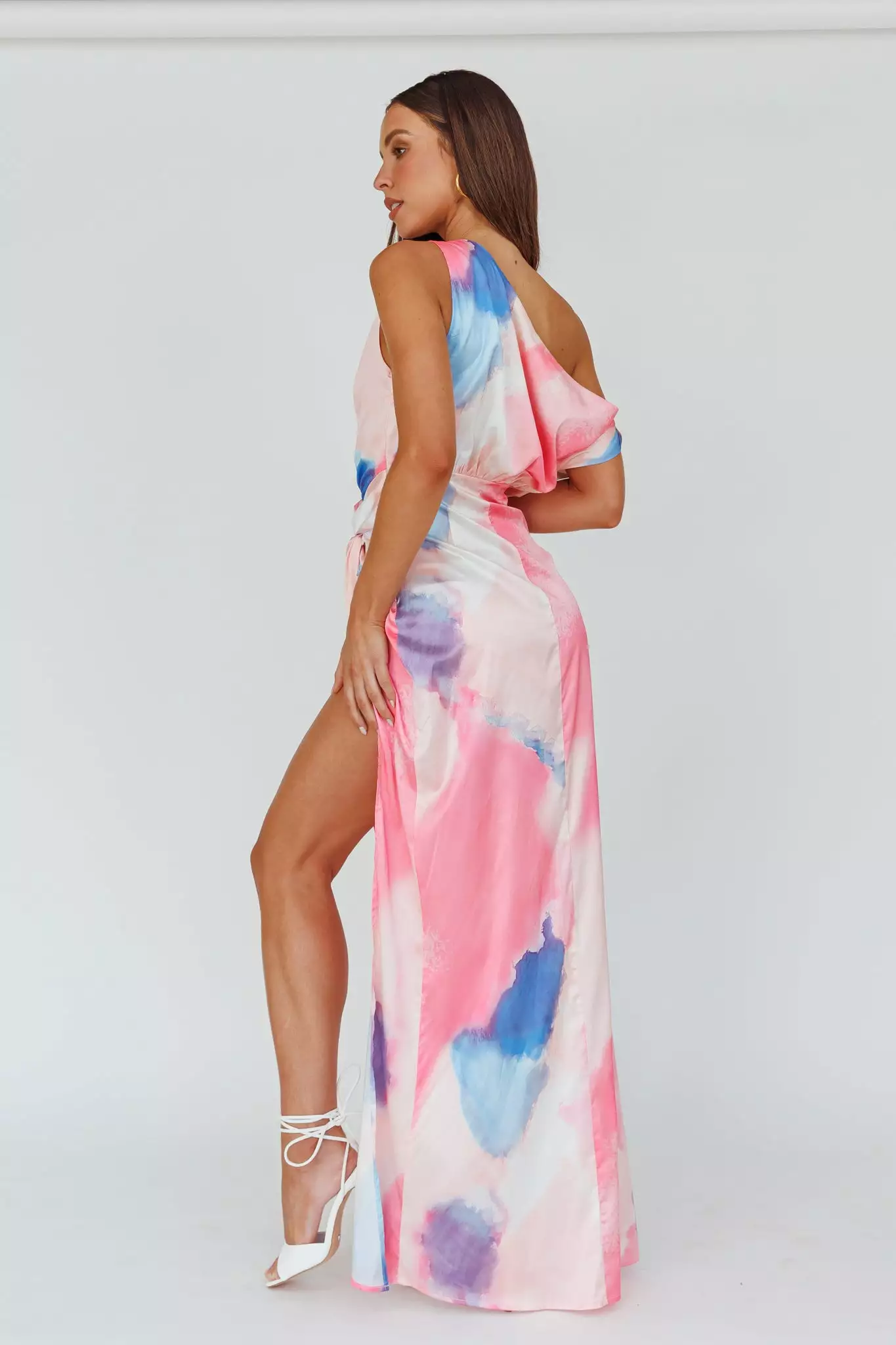 Selfie Leslie Charm Me Thigh Split Maxi Dress Pink/Blue - Image 2