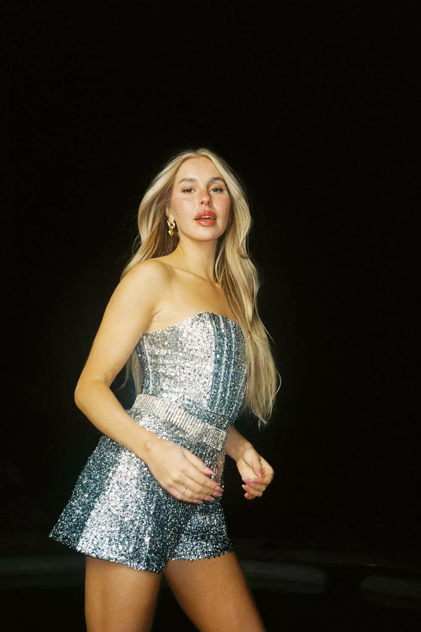 Selfie Leslie Vivid Dreams Strapless Sequin Romper Silver - Image 8