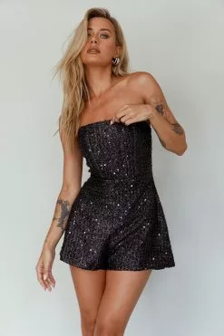 Selfie Leslie Vivid Dreams Strapless Sequin Romper Black