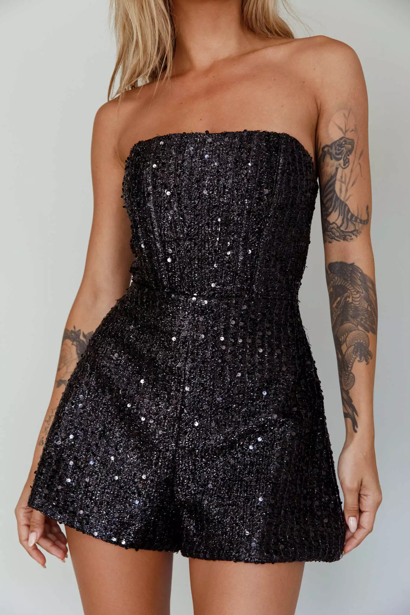 Selfie Leslie Vivid Dreams Strapless Sequin Romper Black - Image 4