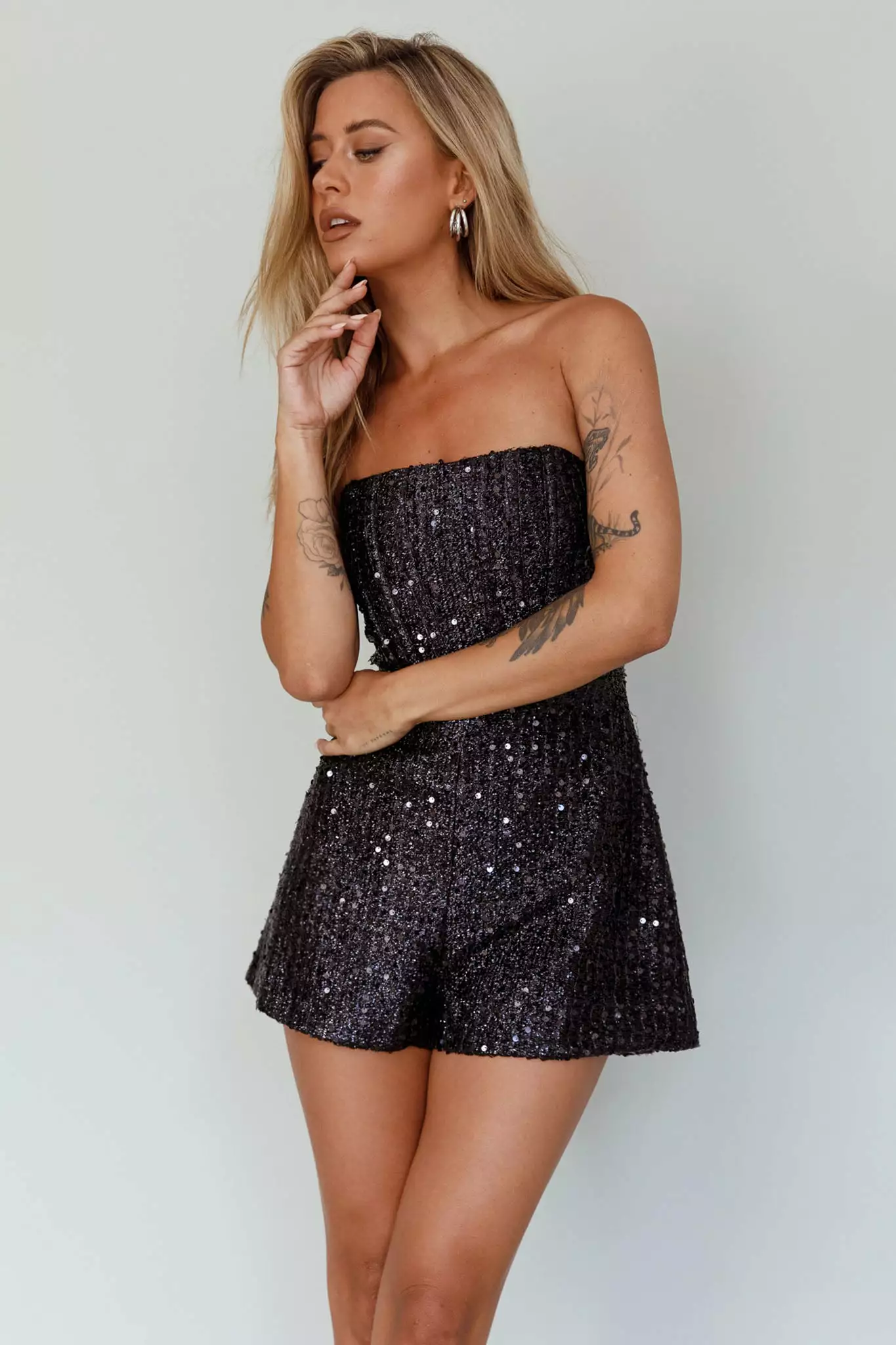 Selfie Leslie Vivid Dreams Strapless Sequin Romper Black - Image 5