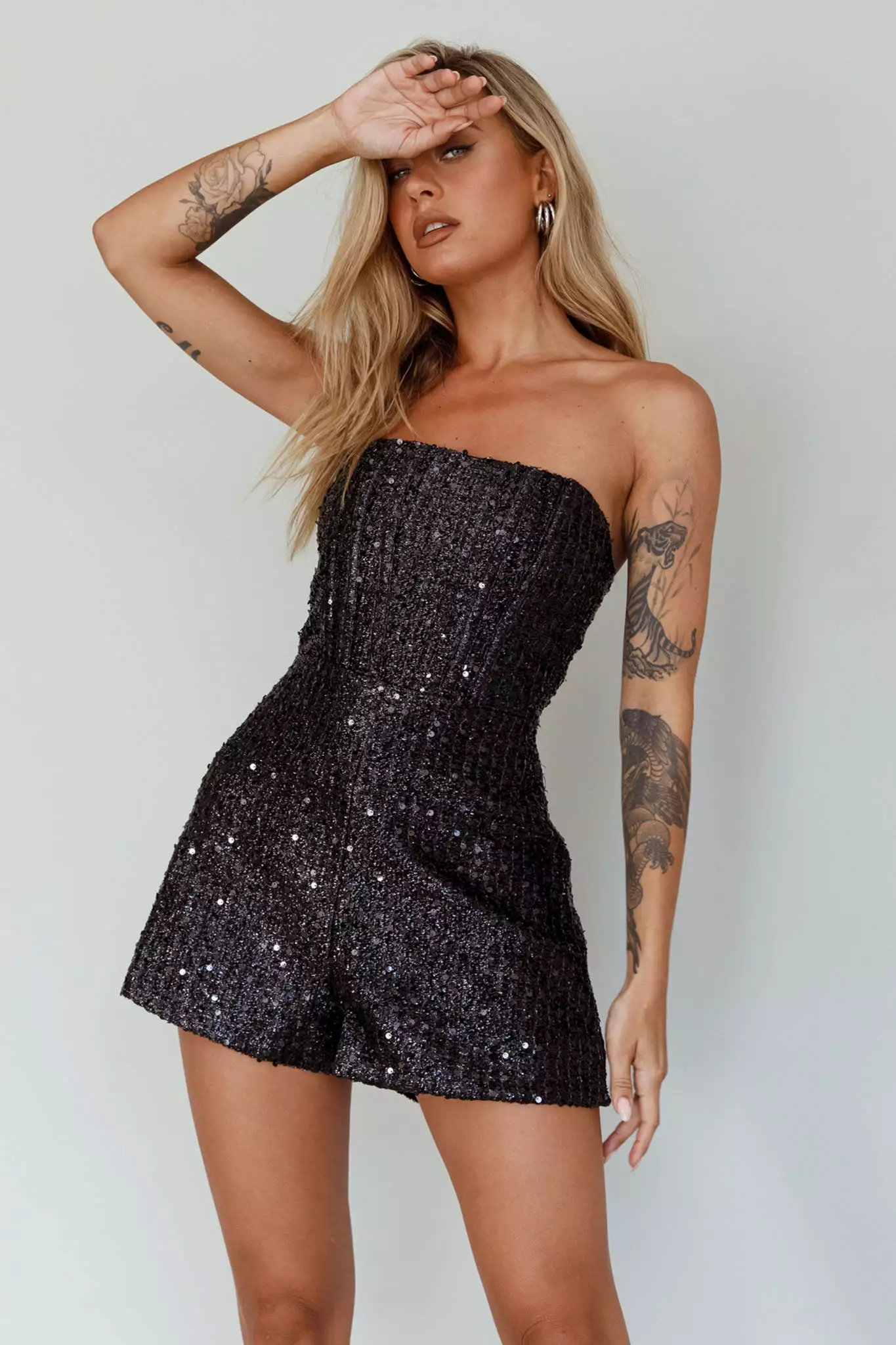 Selfie Leslie Vivid Dreams Strapless Sequin Romper Black - Image 7