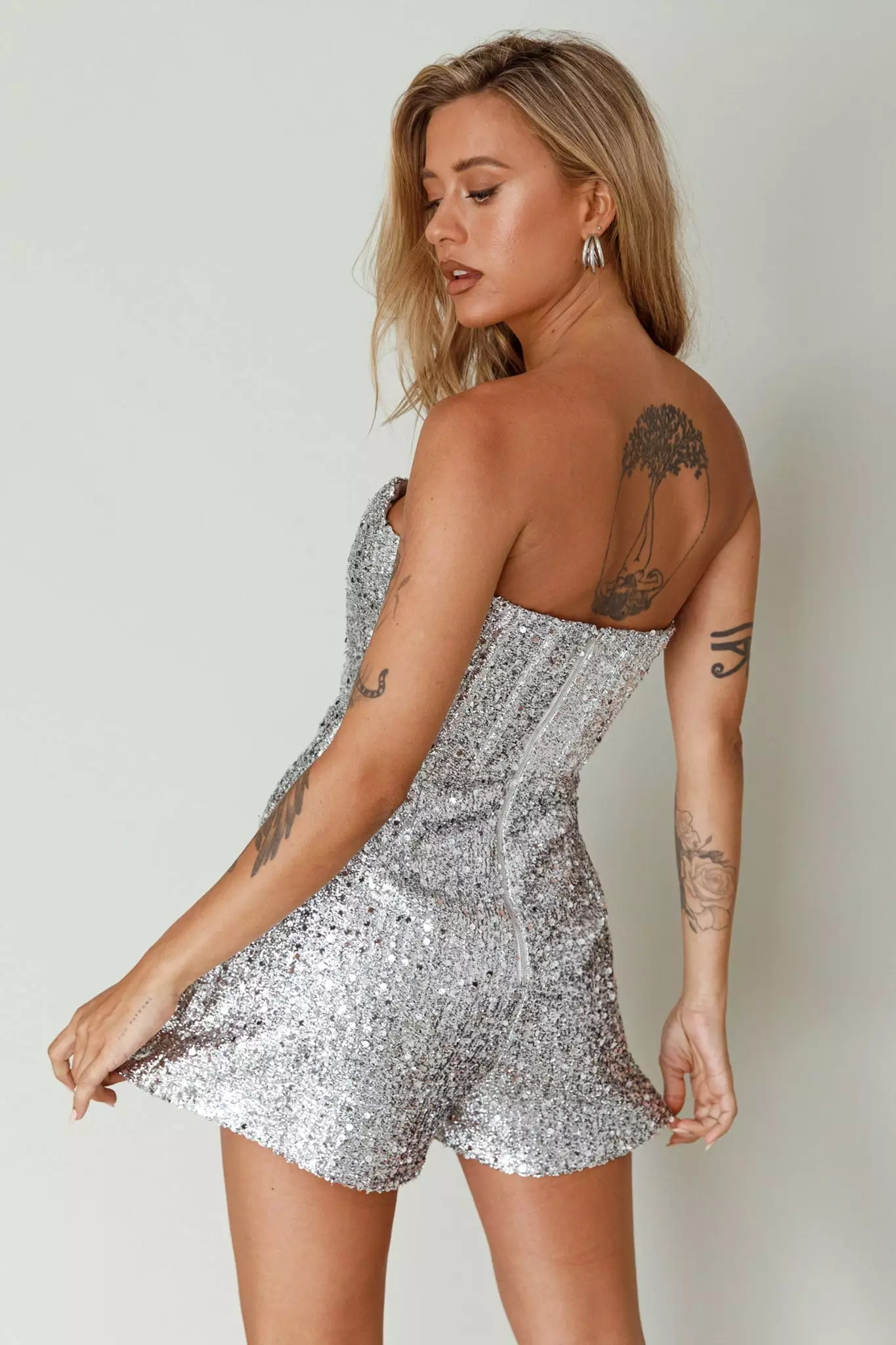 Selfie Leslie Vivid Dreams Strapless Sequin Romper Silver - Image 2