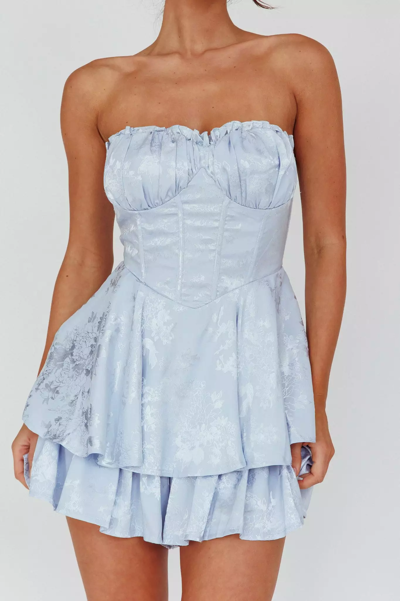 Selfie Leslie Angel Sky Gathered Bust Romper Dust Blue - Image 4