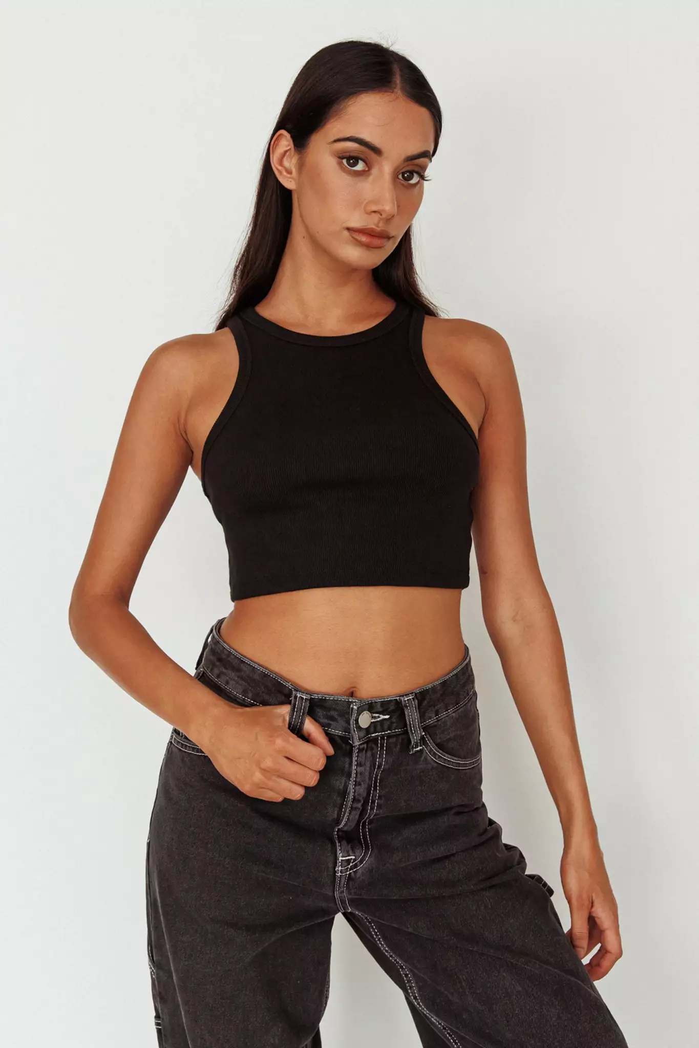 Selfie Leslie Bryn Racerback Crop Top Black