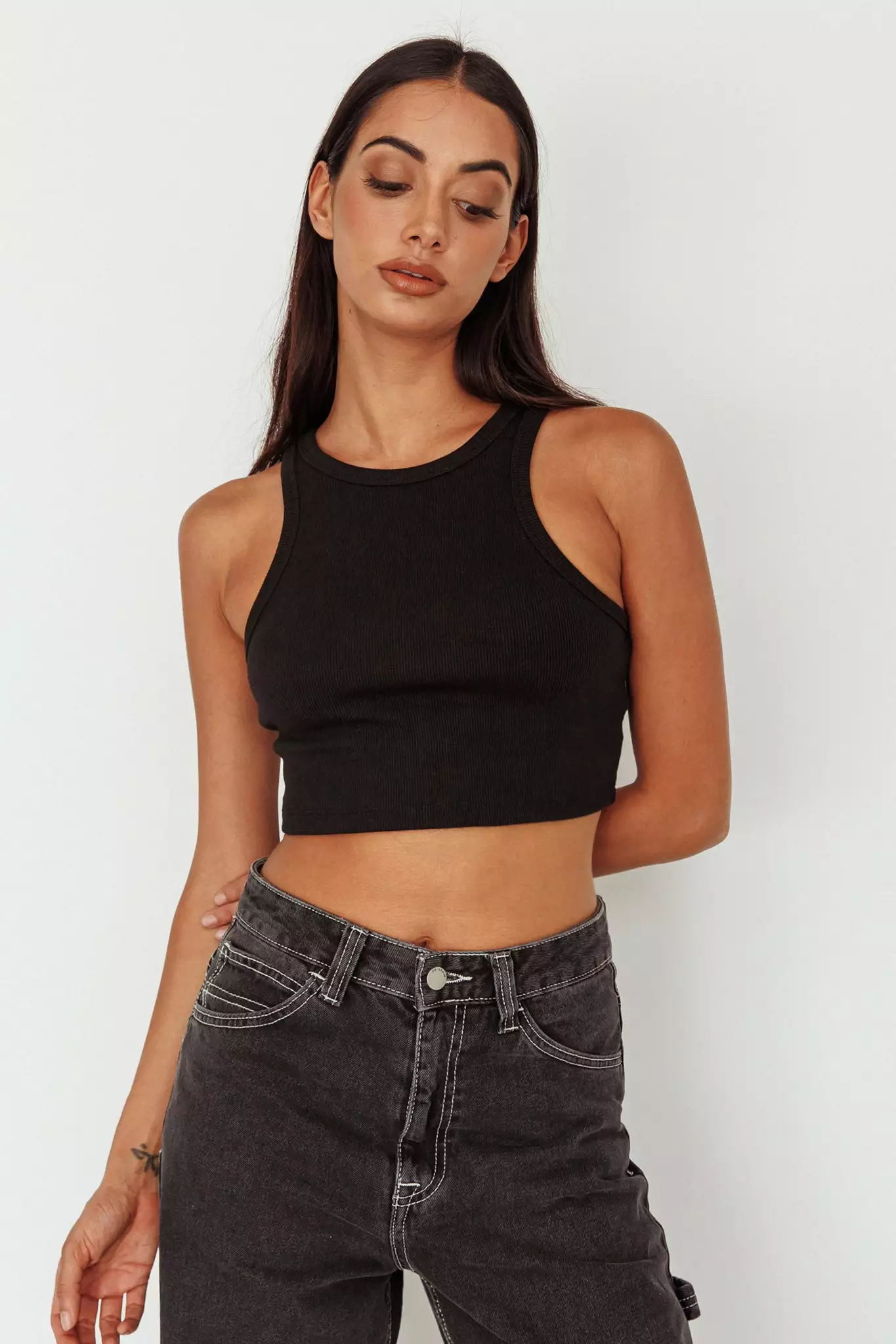 Selfie Leslie Bryn Racerback Crop Top Black - Image 3