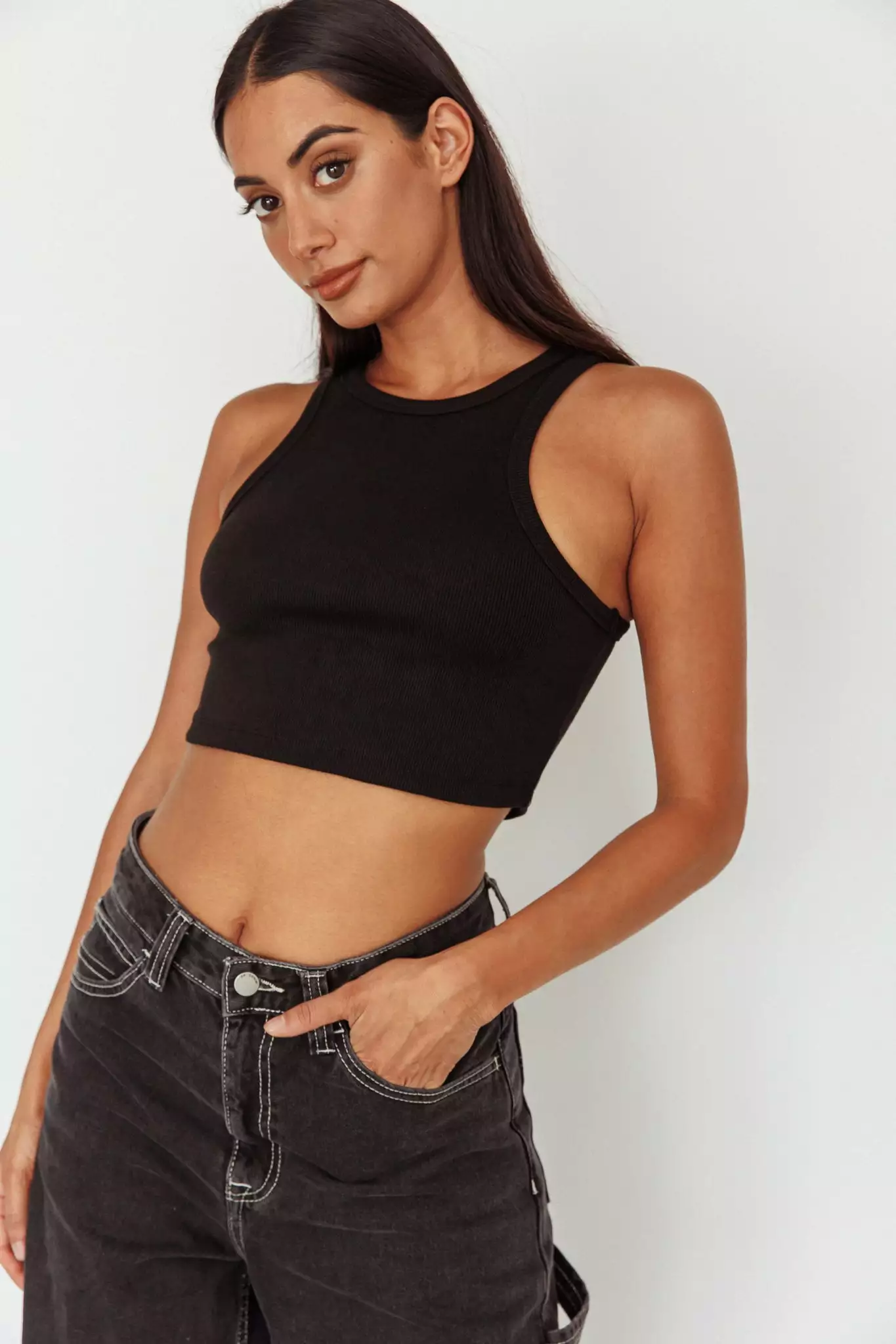 Selfie Leslie Bryn Racerback Crop Top Black - Image 4