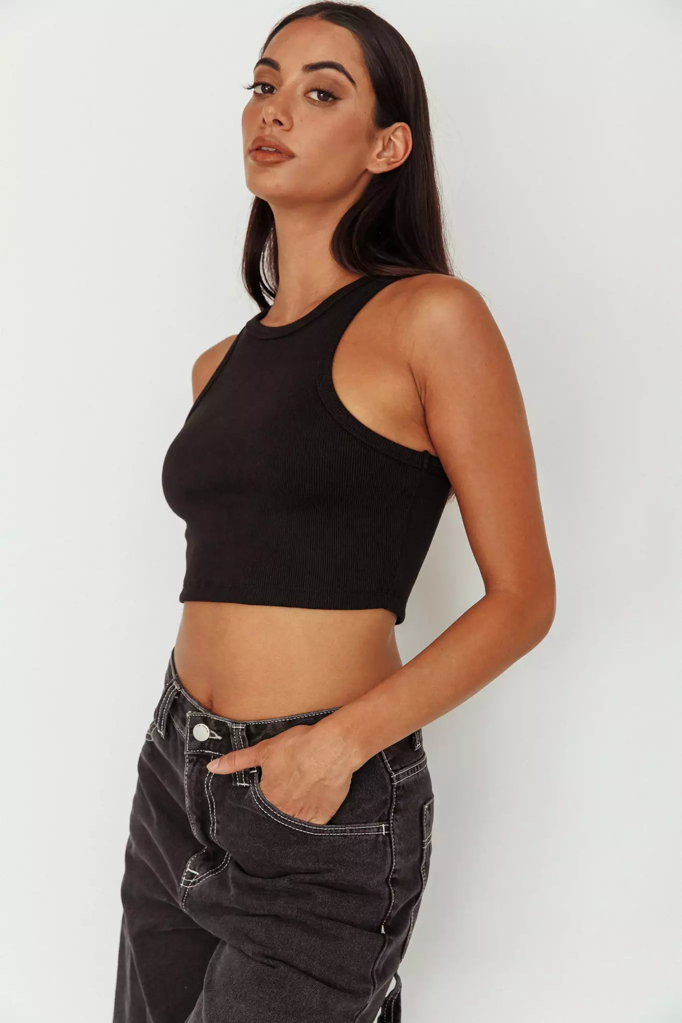 Selfie Leslie Bryn Racerback Crop Top Black - Image 5