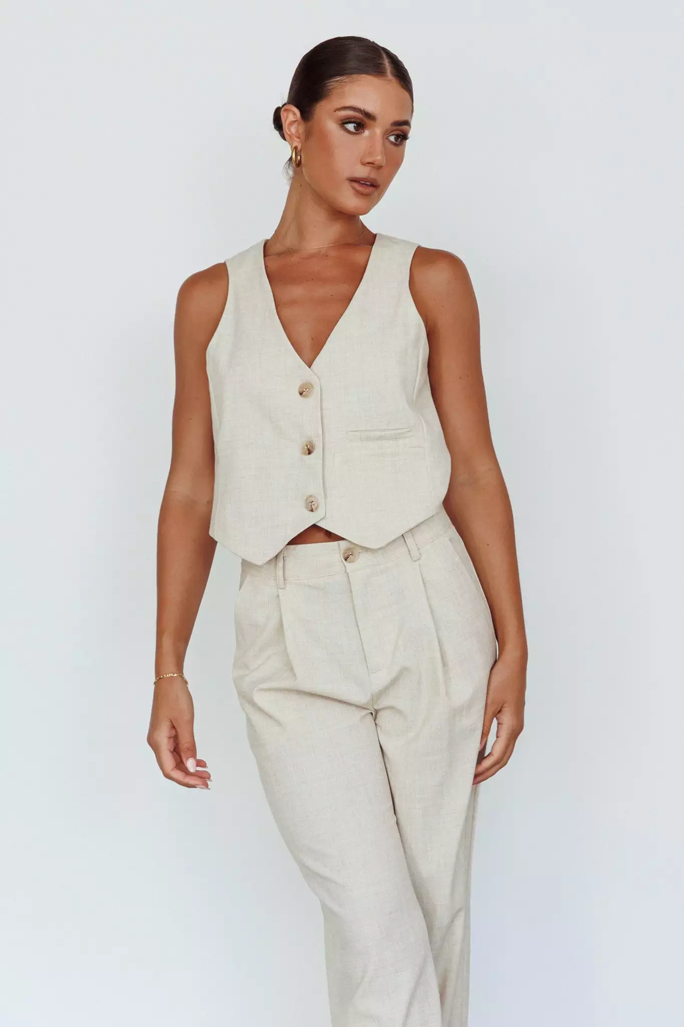Selfie Leslie Times Square Buttoned Waistcoat Top Natural - Image 6