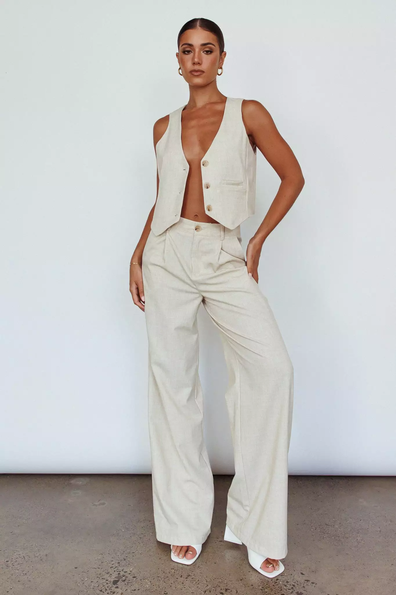 Selfie Leslie Times Square Buttoned Waistcoat Top Natural - Image 7