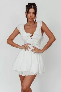 Selfie Leslie Glory Days Ruffle Shoulder Romper Off White