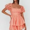 Selfie Leslie Hold My Halo Lace Sleeve Romper Apricot