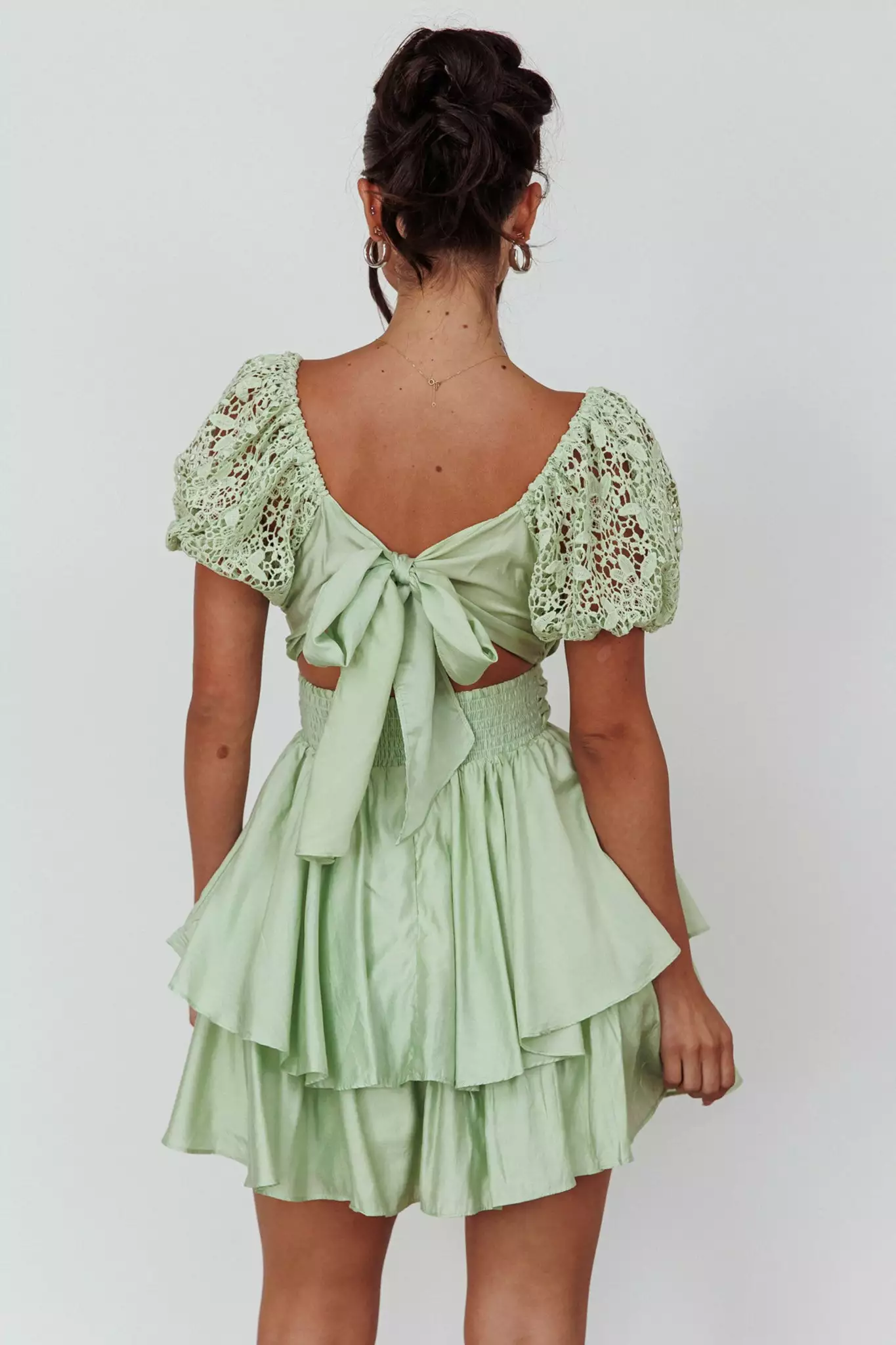 Selfie Leslie Hold My Halo Lace Sleeve Romper Sage - Image 2