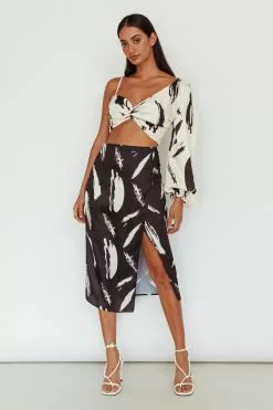 Selfie Leslie Amina Split Midi Skirt Printed Black