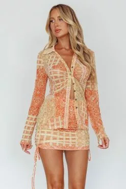 Selfie Leslie Sheela Drawstring Ruched Mini Skirt Orange