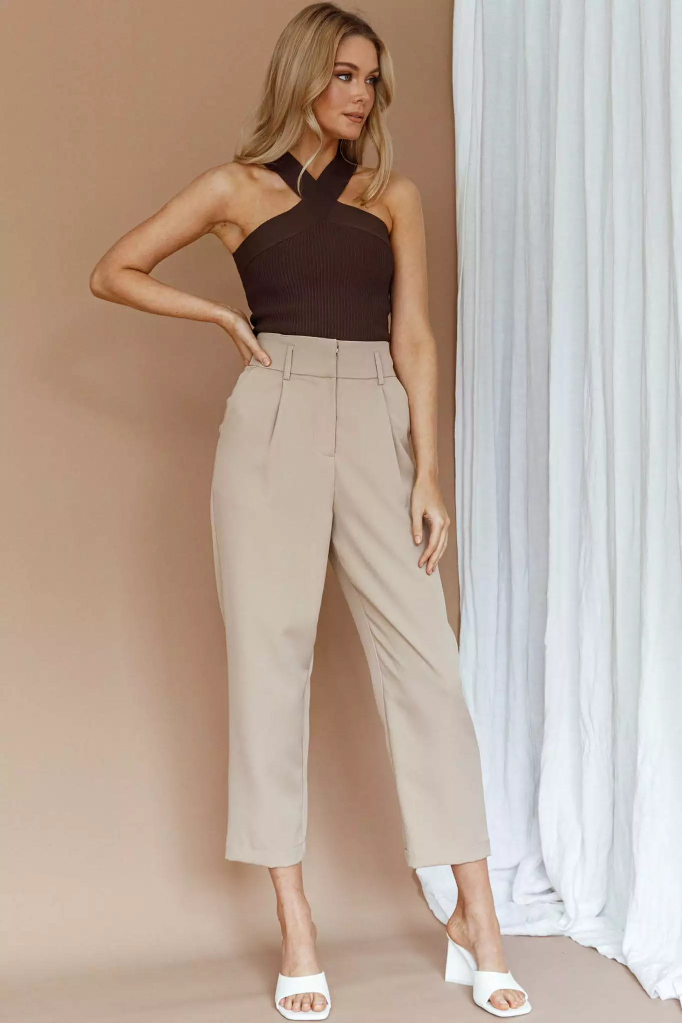 Selfie Leslie Kansas Crossover Neck Knit Top Brown - Image 6