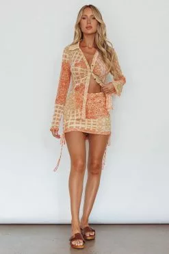 Selfie Leslie Milla Button Up Blouse Top Orange