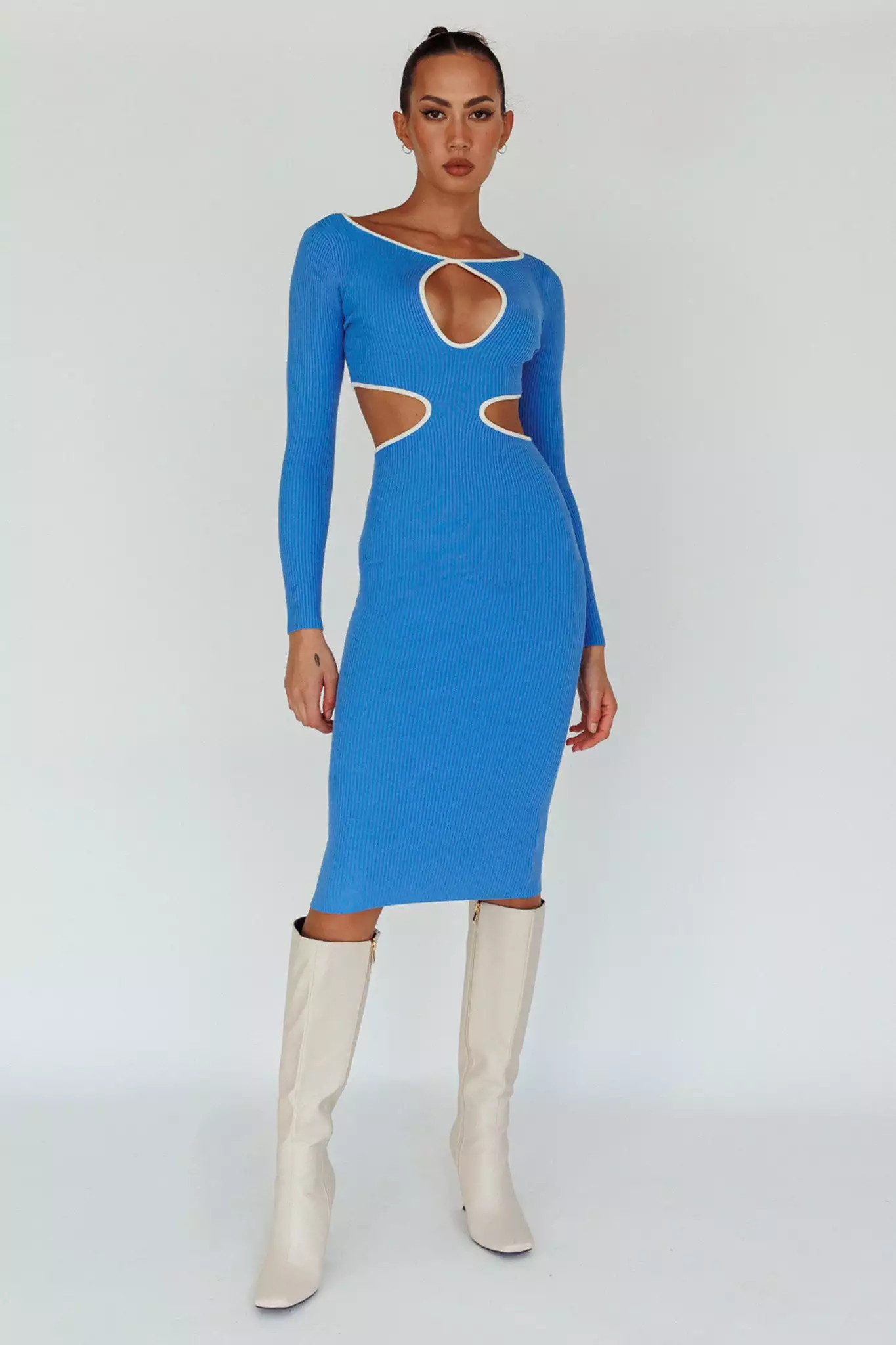 Selfie Leslie Jovie Keyhole Knit Midi Dress Blue