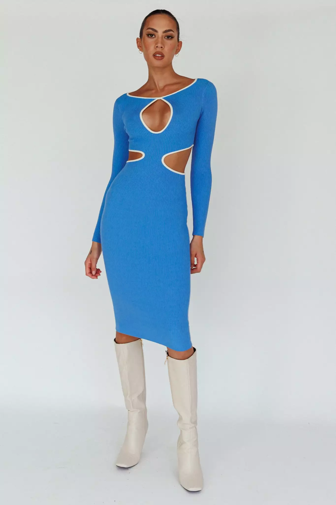 Selfie Leslie Jovie Keyhole Knit Midi Dress Blue - Image 5