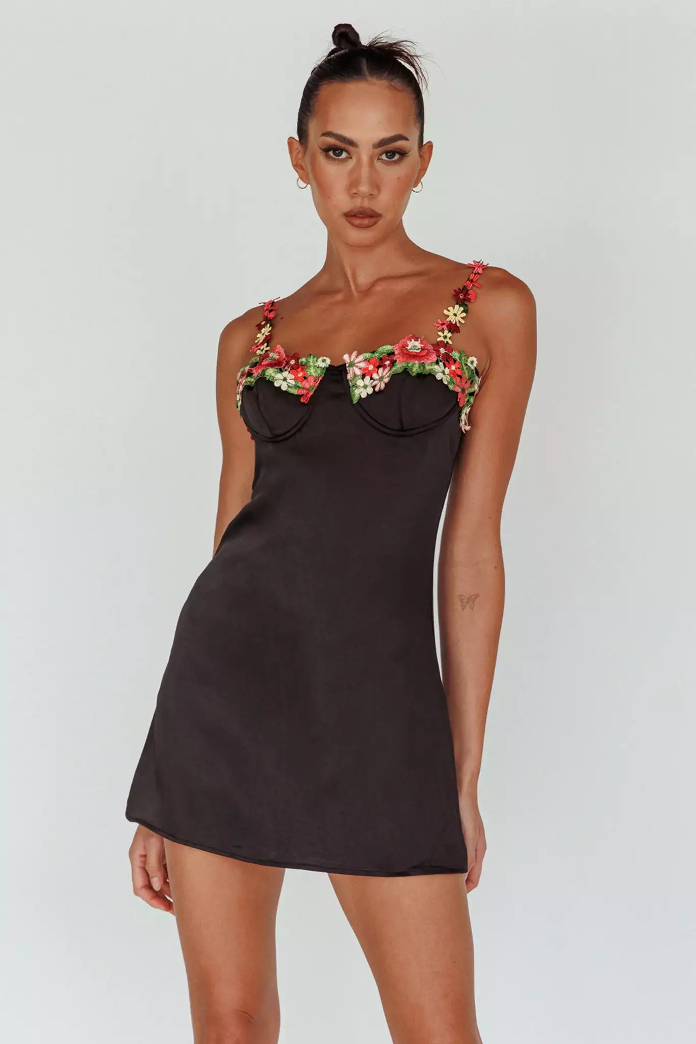 Selfie Leslie Izolda Floral Applique Mini Dress Black - Image 5