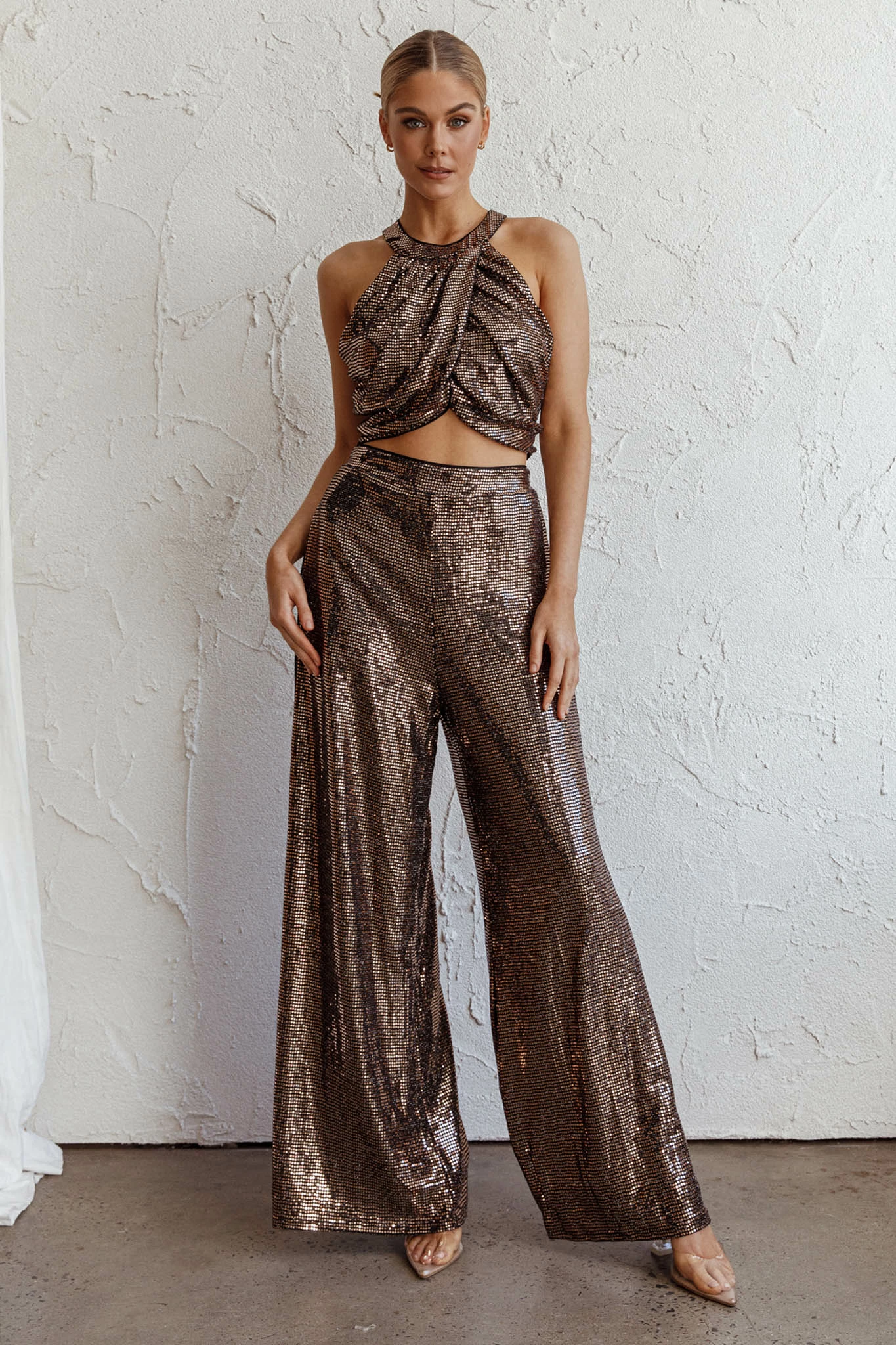 Anything Goes Wide Leg Metallic Pants Gold - Image 3