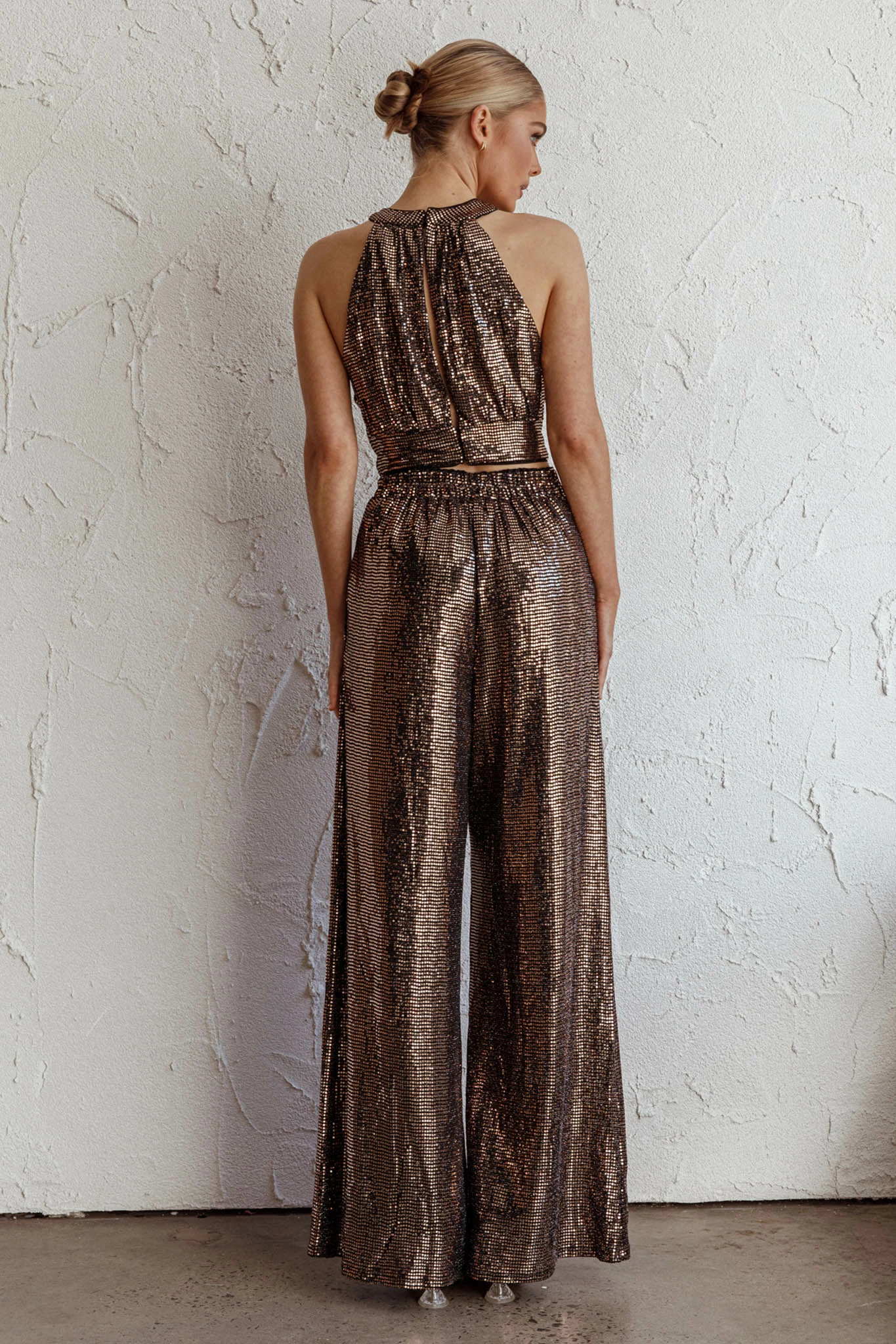 Anything Goes Wide Leg Metallic Pants Gold - Image 2