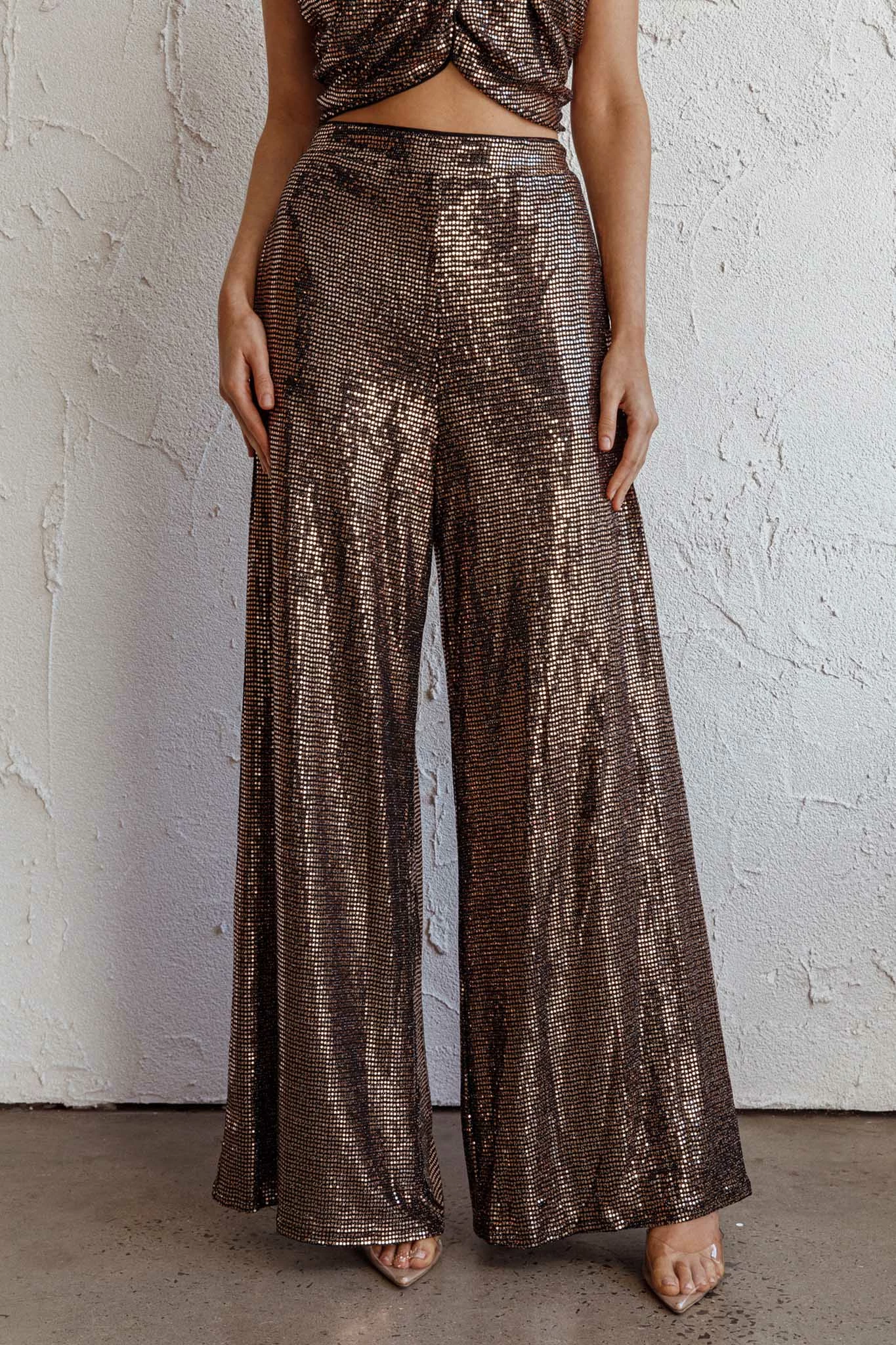 Anything Goes Wide Leg Metallic Pants Gold - Image 4