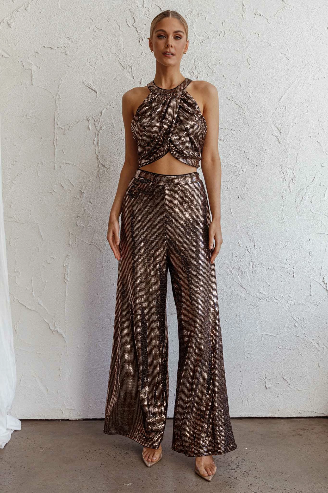 Anything Goes Wide Leg Metallic Pants Gold - Image 5