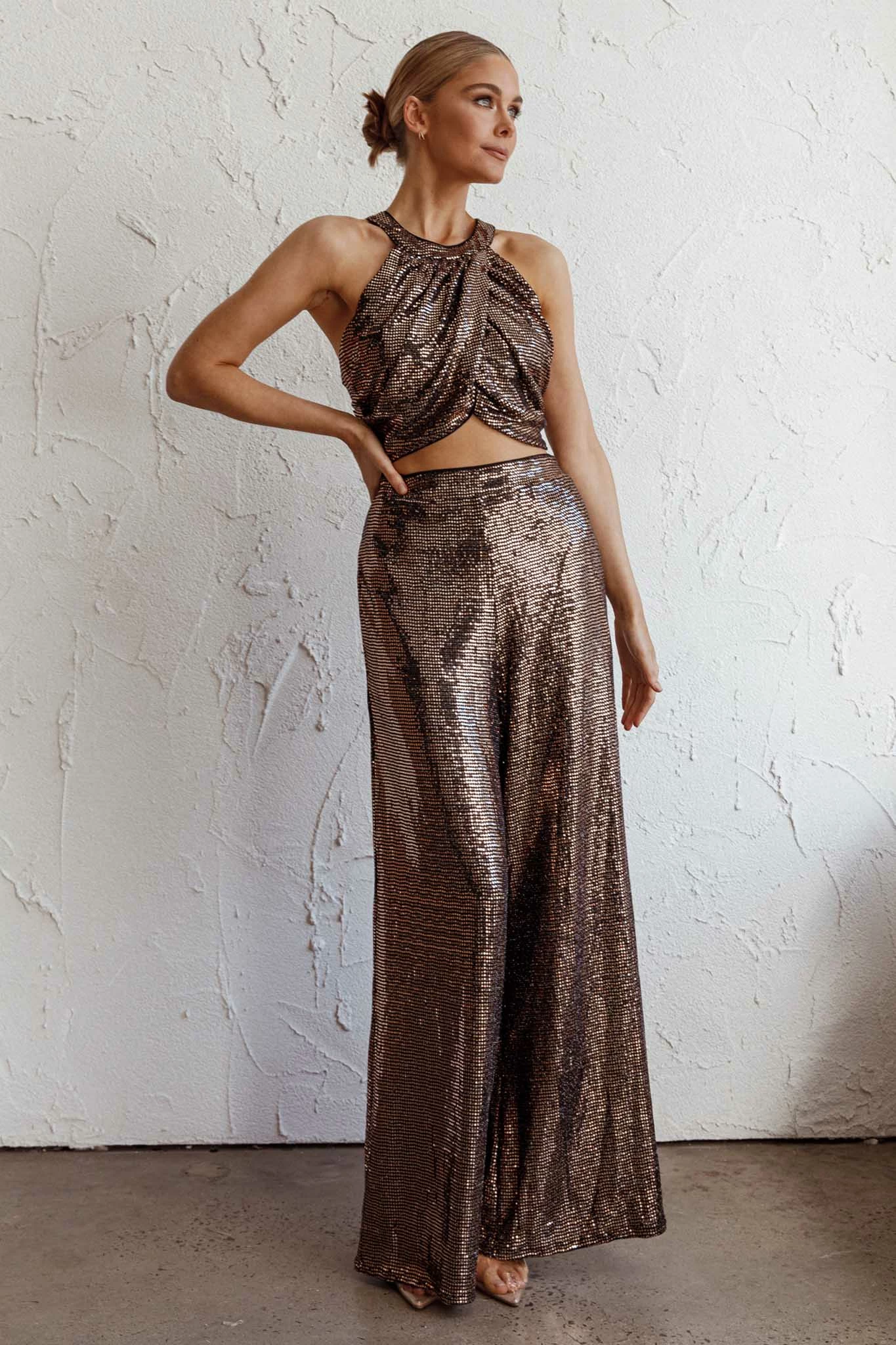 Anything Goes Wide Leg Metallic Pants Gold - Image 6