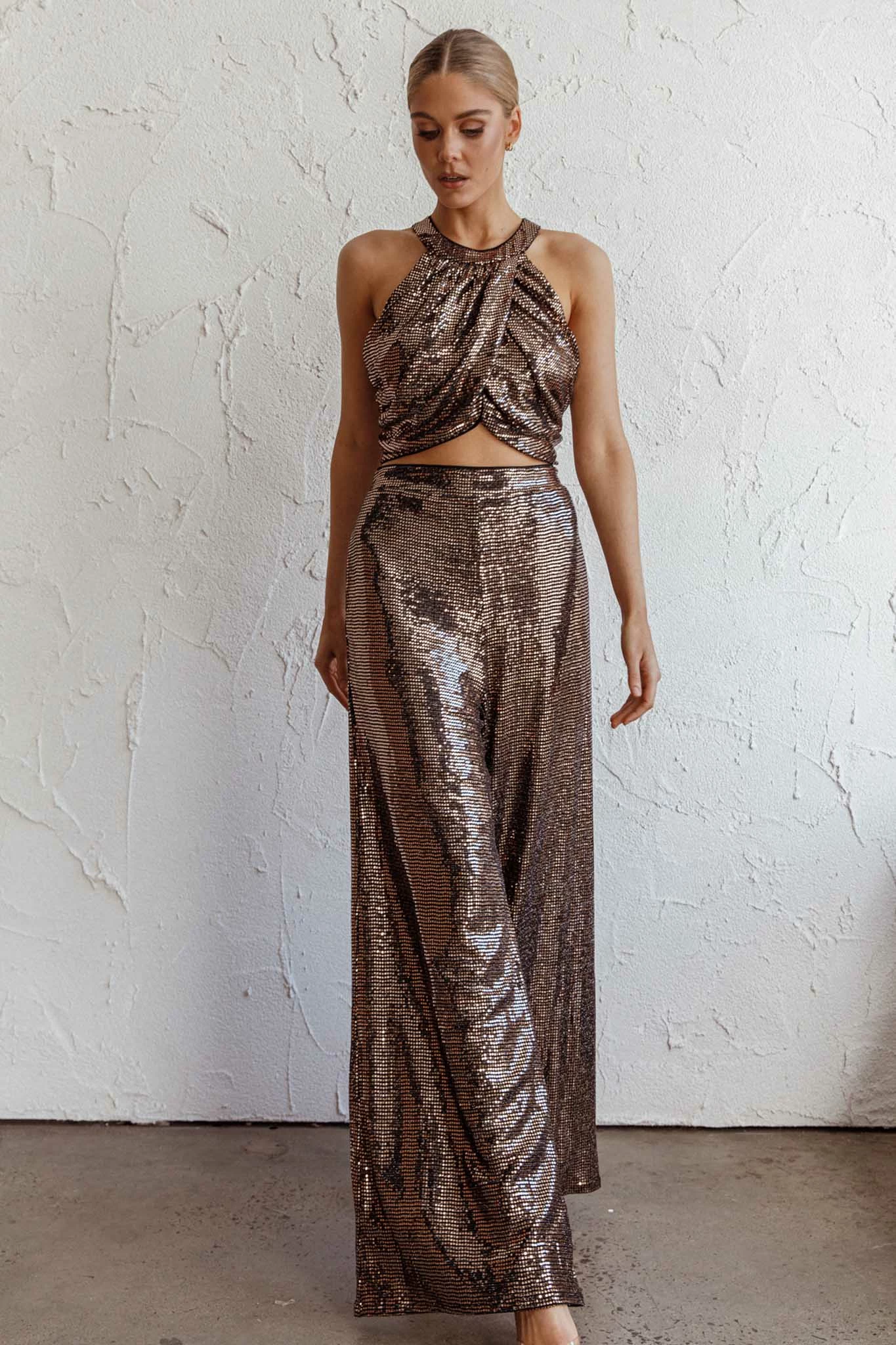 Anything Goes Wide Leg Metallic Pants Gold - Image 7