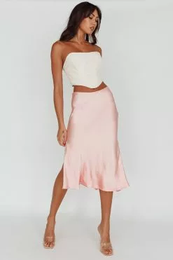 Selfie Leslie Daze Satin Midi Skirt Pink