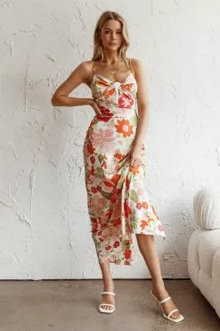 Here Comes The Sun Sea Change Twist Bust Midi Dress Floral White