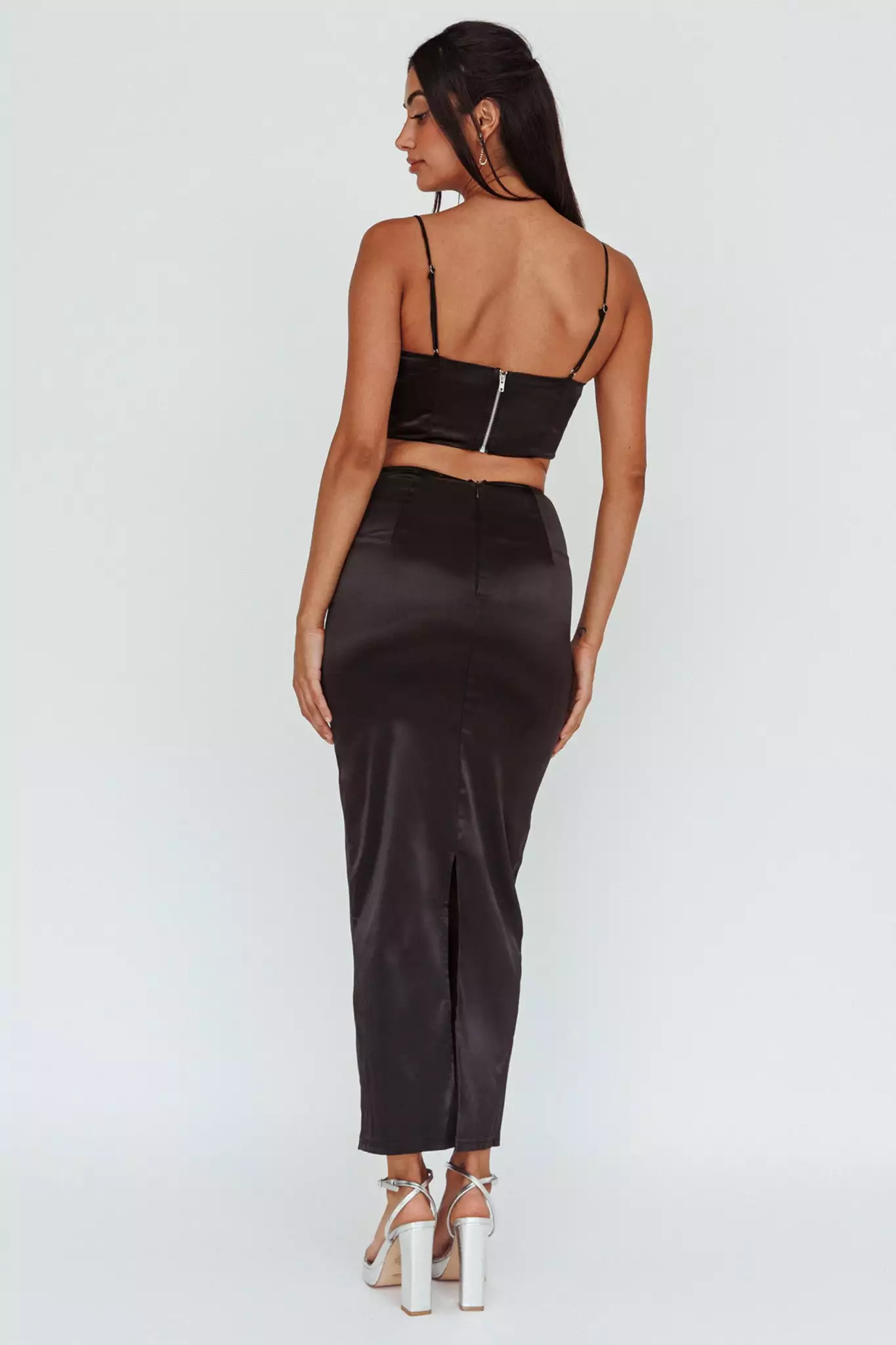 Saints + Secrets Zeina Satin Midi Skirt Black - Image 2