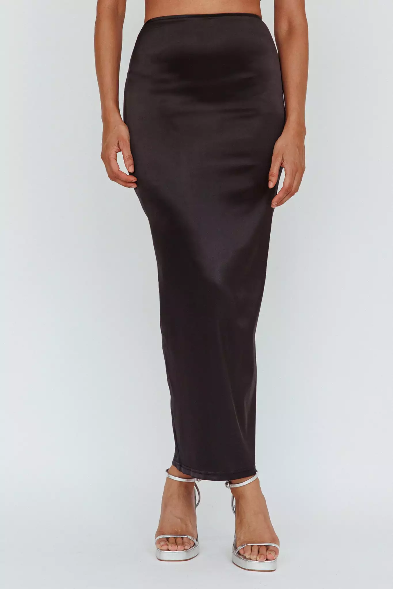 Saints + Secrets Zeina Satin Midi Skirt Black - Image 4