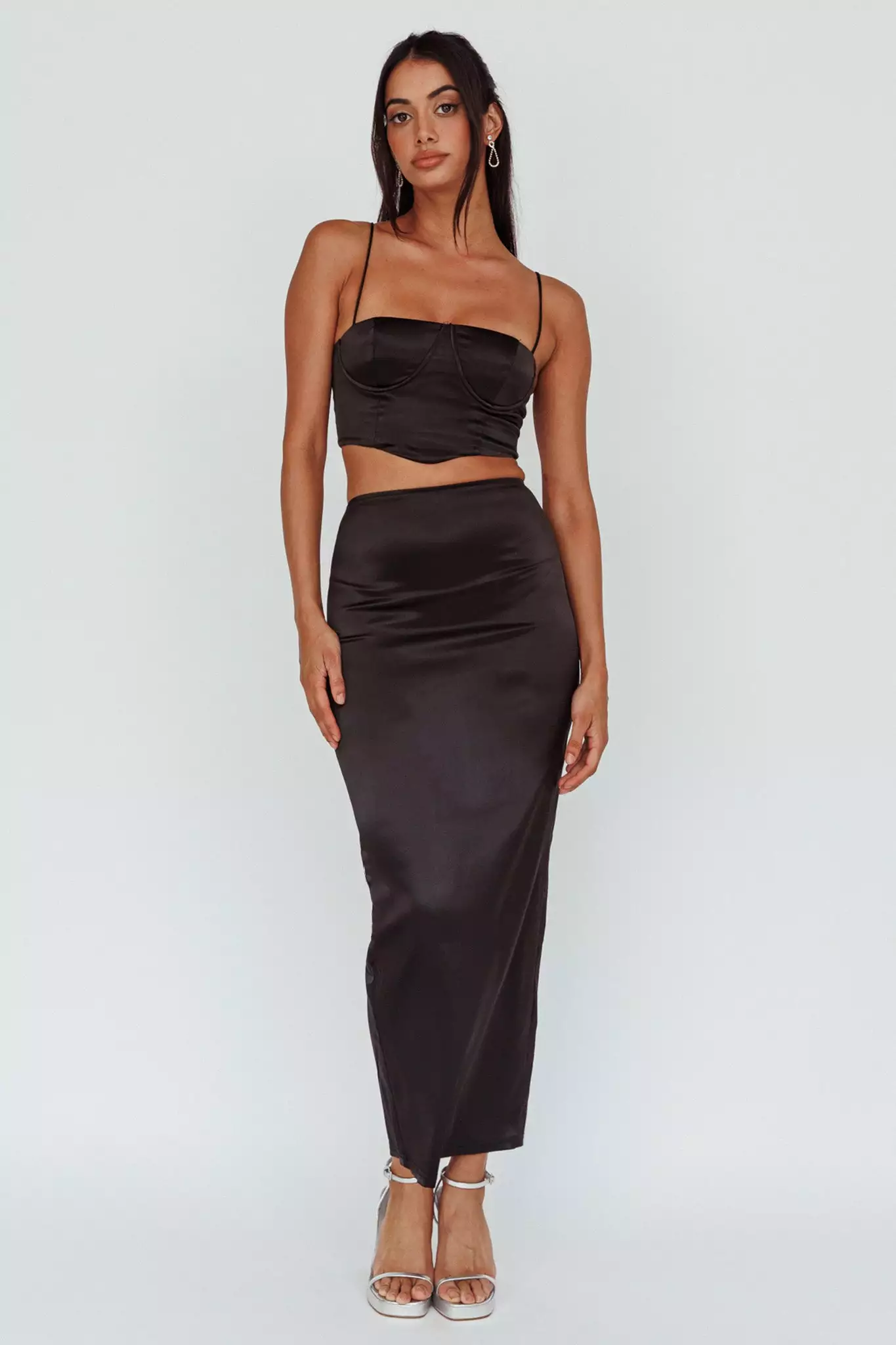 Saints + Secrets Zeina Satin Midi Skirt Black - Image 5