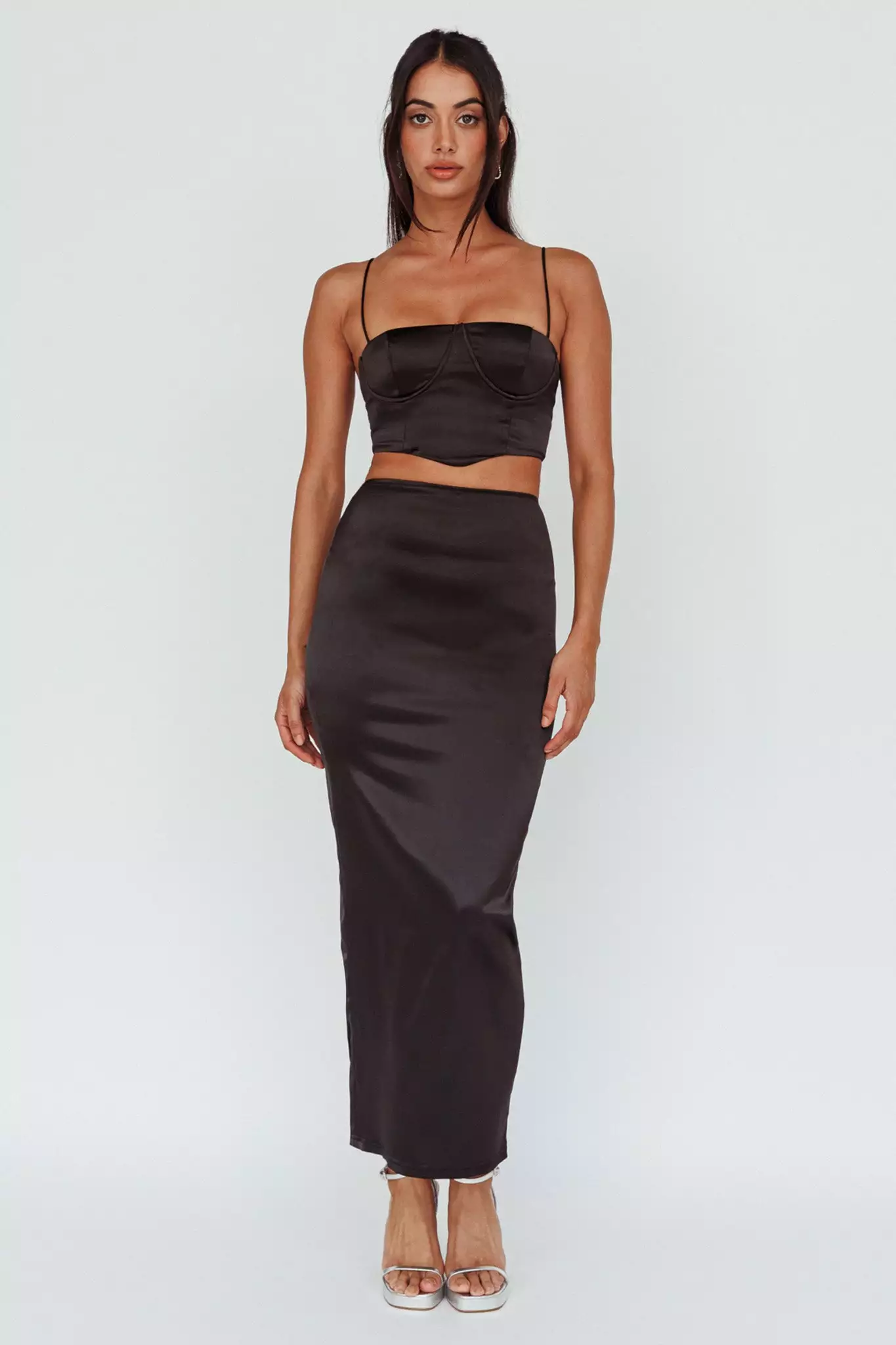 Saints + Secrets Zeina Satin Midi Skirt Black - Image 6