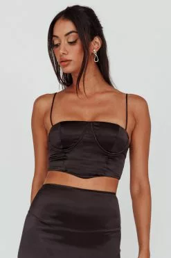 Saints + Secrets Zeina Satin Crop Top Black