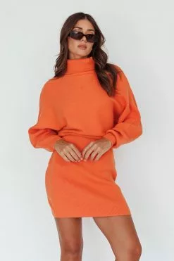 INDIKAH North Star High Neck Sweater Mini Dress Orange
